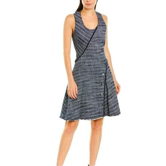 Derek Lam Womens Blue Tweed Sleeveless Fit & Flare Dress Button Detail Size 6 - Picture 1 of 14